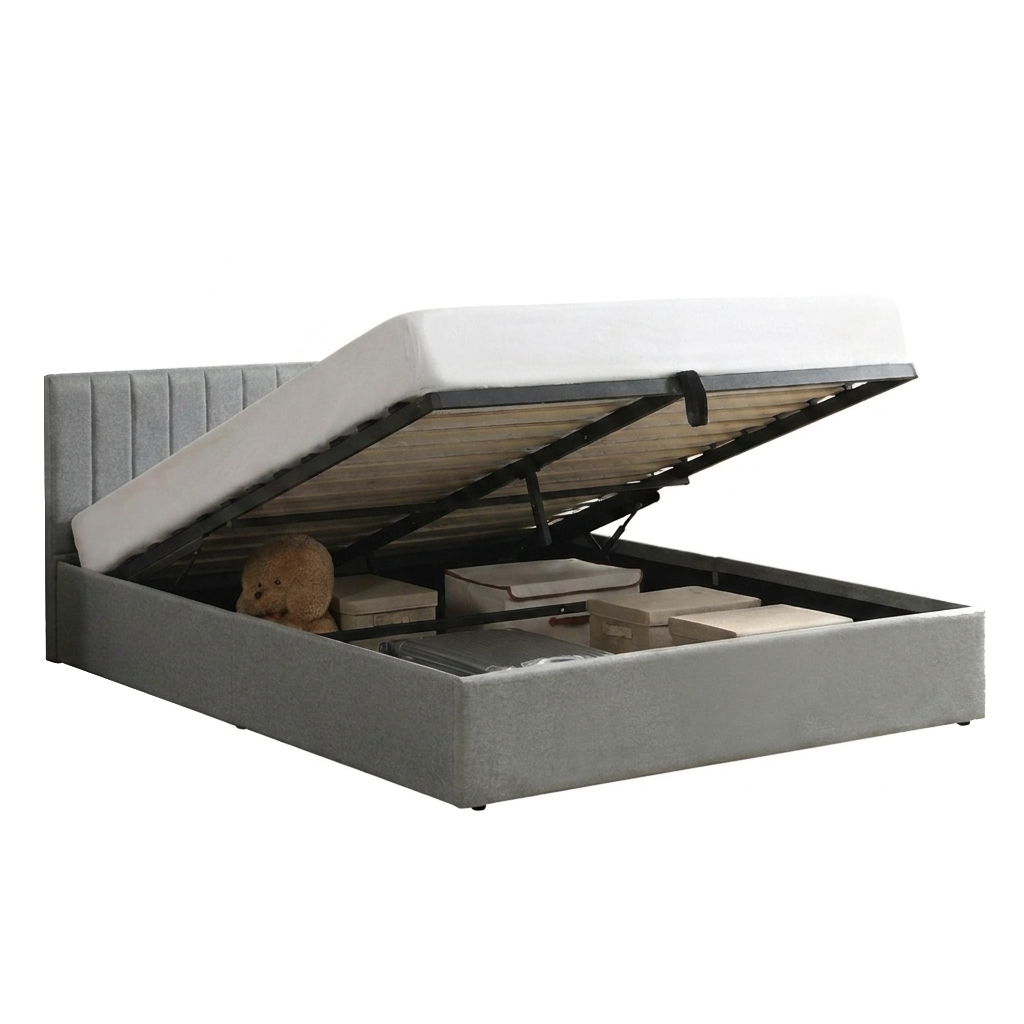 Norah - Full Bed with Storage - Grey Fabric