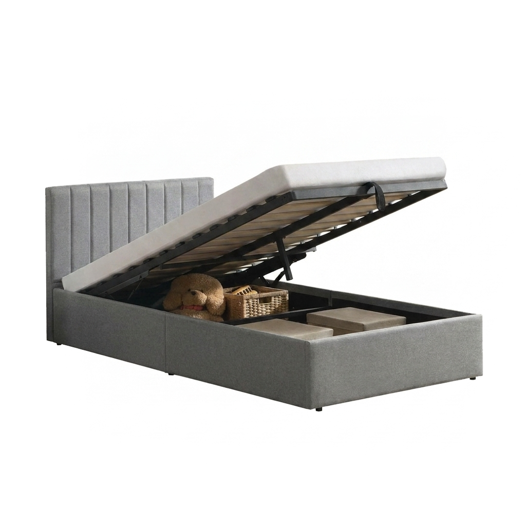 Norah - Lit Simple avec rangement - Tissu Gris