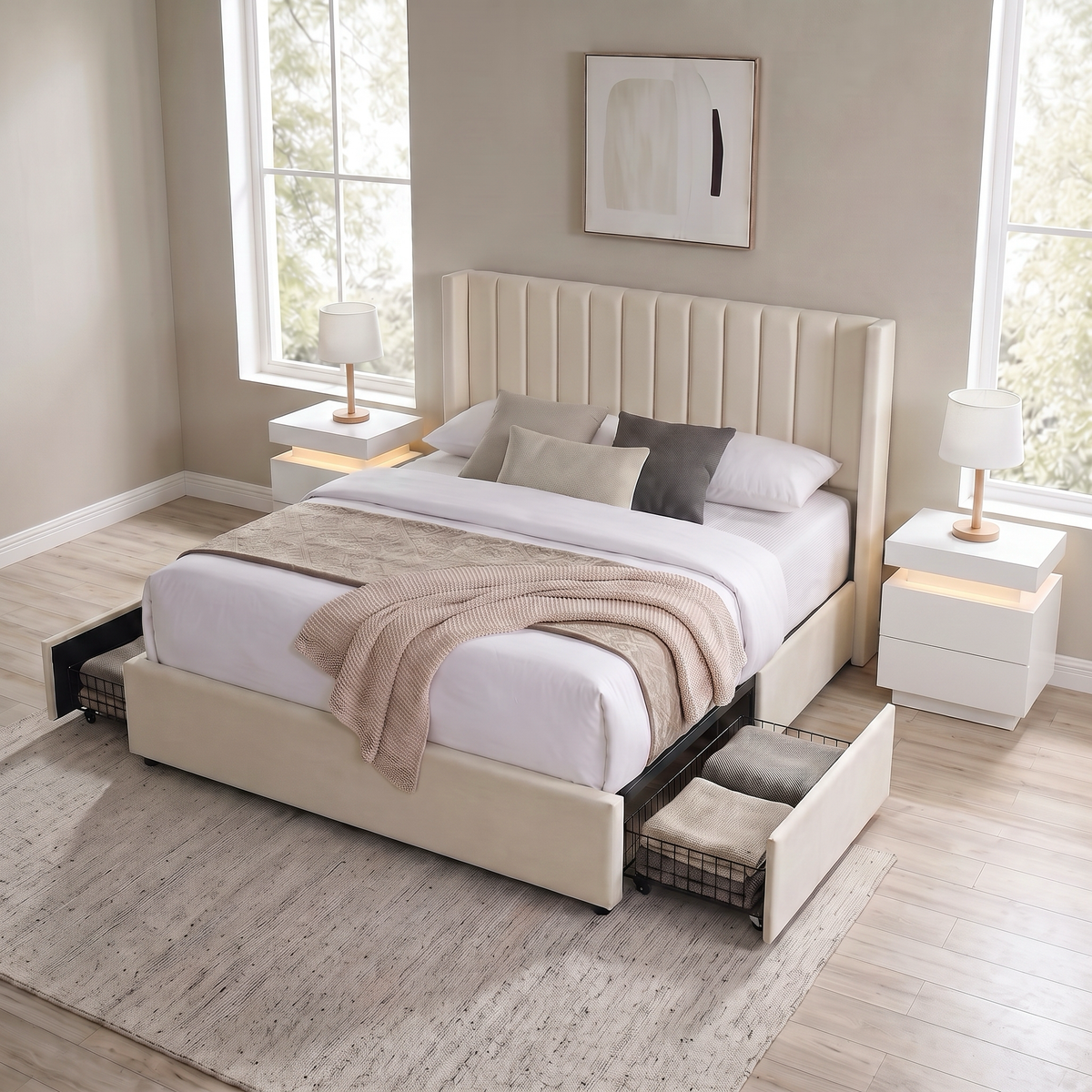 Bena - Lit Double - Velour Beige