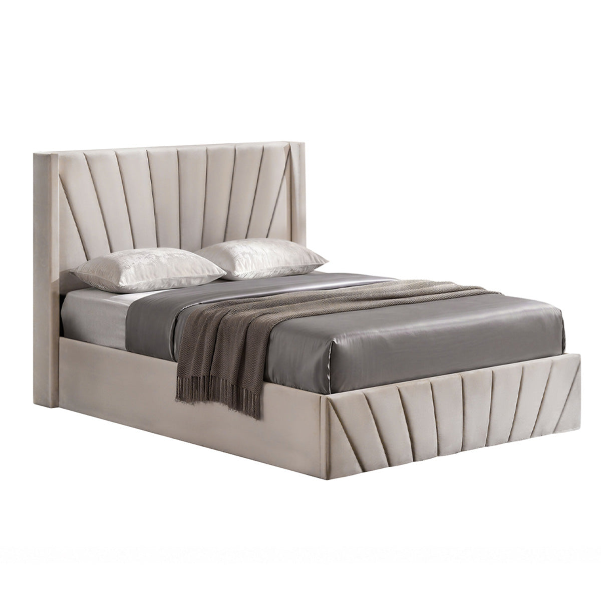 Solaro - Queen Bed - Beige Velvet