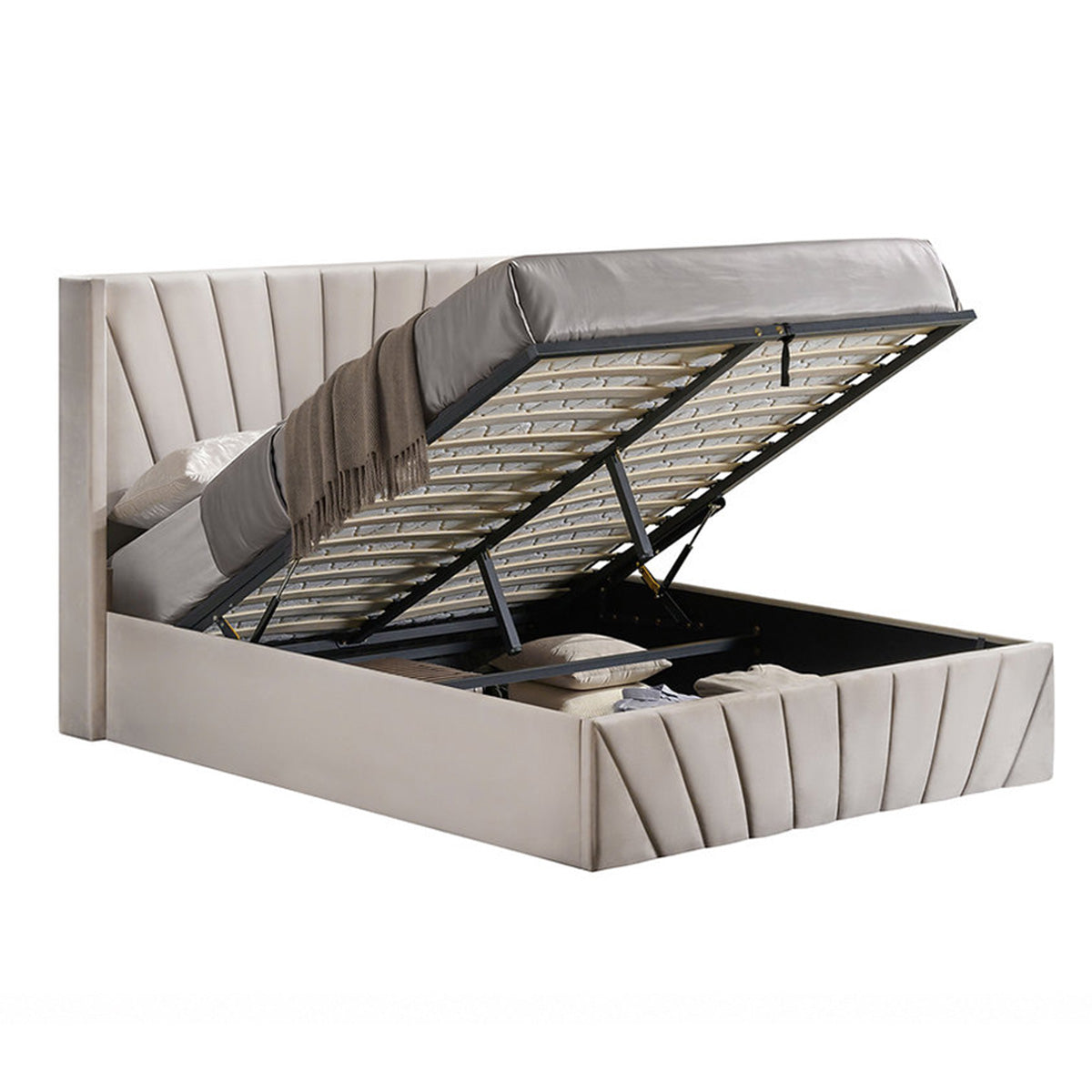 Solaro - Queen Bed - Beige Velvet