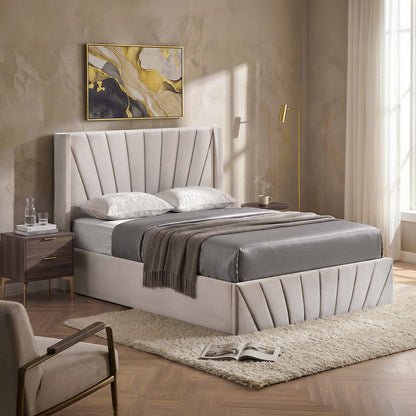 Solaro - Queen Bed - Beige Velvet