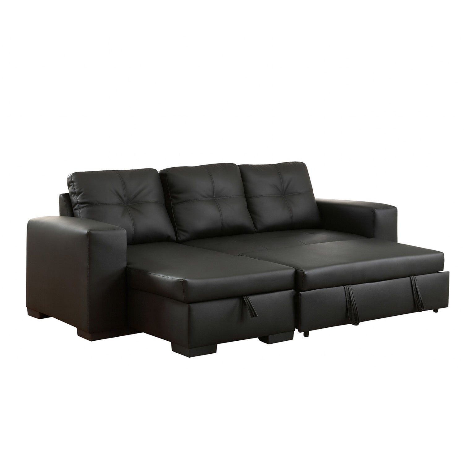 Avina - Sofa Lit Sectionnel Réversible - Cuir Noir