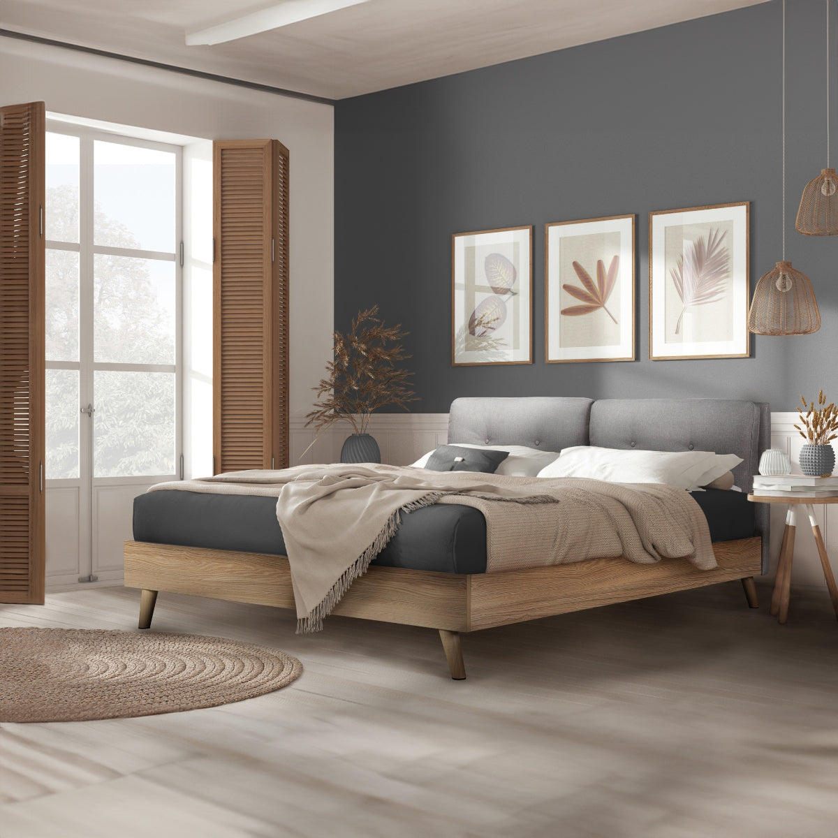 Jumana - Queen Bed - Beige Fabric