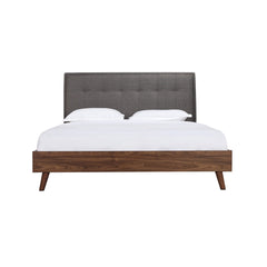 Bed - King / Gray fabric with faux walnut wood