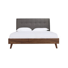 Bed - Queen / Gray Fabric with faux walnut wood