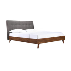 Bed - King / Gray fabric with faux walnut wood