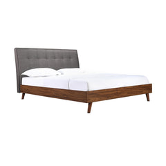 Bed - Queen / Gray Fabric with faux walnut wood