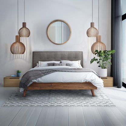 Todros - Queen Bed - Grey Fabric with Walnut Faux Wood