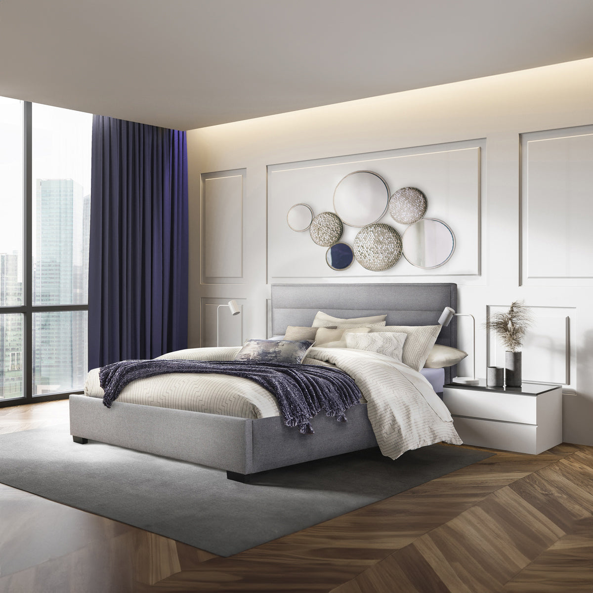 Fabiola - Lit King - Tissu Gris