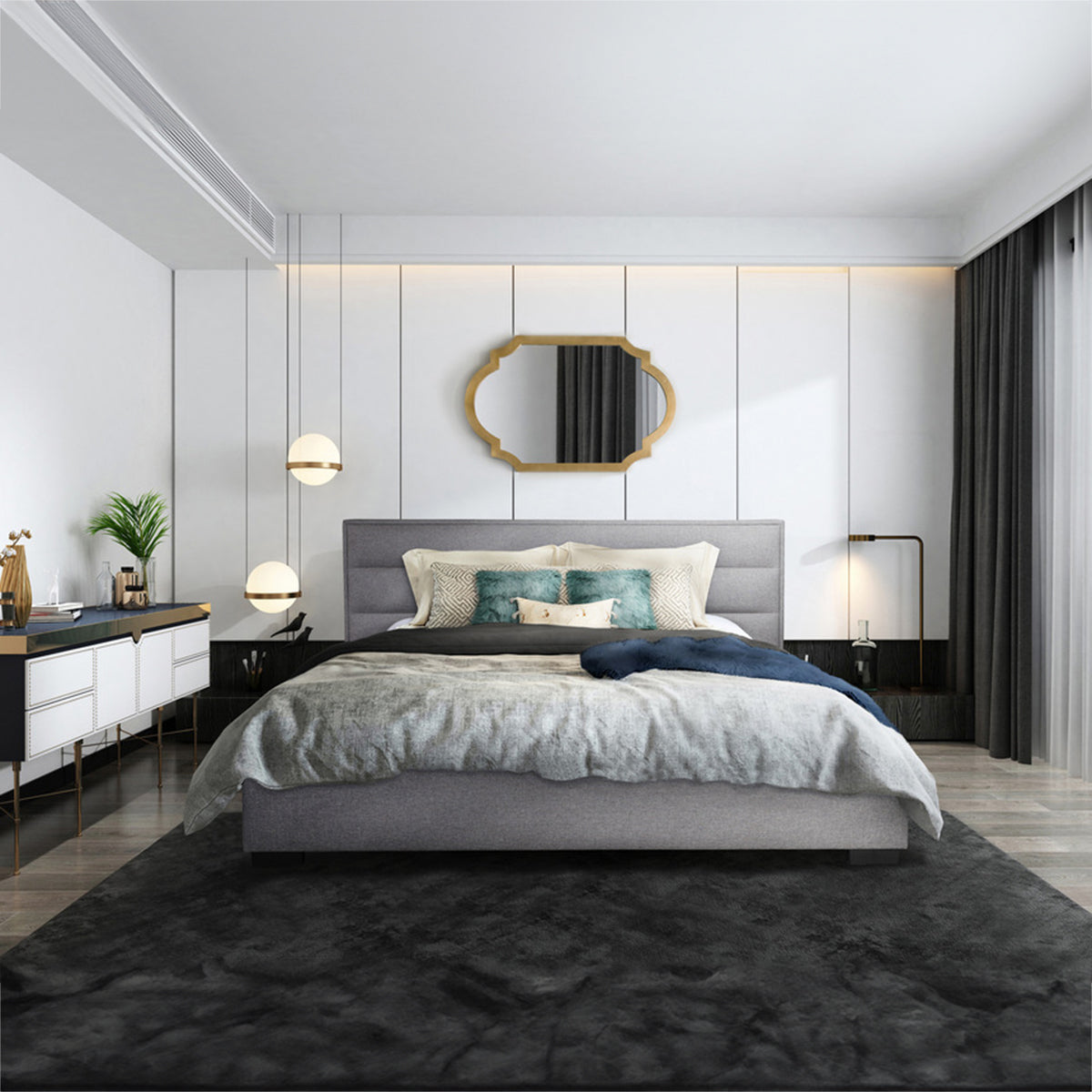 Fabiola - Lit King - Tissu Gris