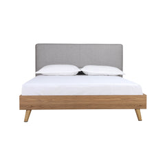 Bed - King / Gray Fabric with Natural Brown Wood