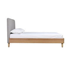 Bed - King / Gray Fabric with Natural Brown Wood