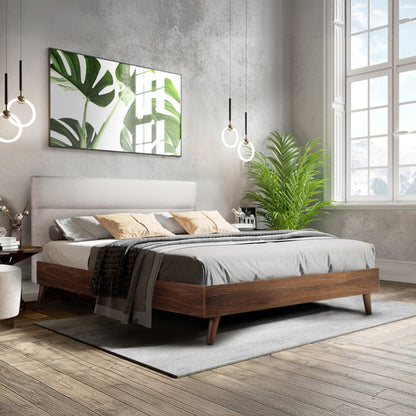 Fletcher - Queen Bed / Pale Beige and Walnut