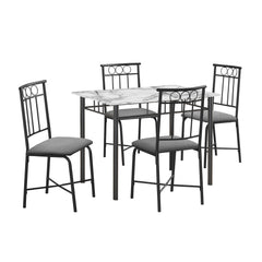 Dining Table Set - 5 Pieces - White Marble / Black Metal