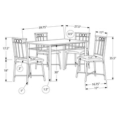 Dining Table Set - 5 Pieces - White Marble / Black Metal