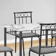 Dining Table Set - 5 Pieces - White Marble / Black Metal