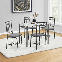 Dining Table Set - 5 Pieces - White Marble / Black Metal