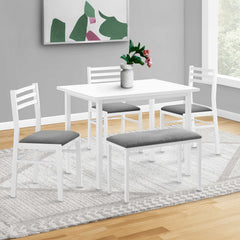 Dining Table Set - 5 Pieces - White / White Metal