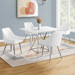 DINING TABLE SET - 5 PIECES - GREY FAUX WOOD / GRAY FABRIC