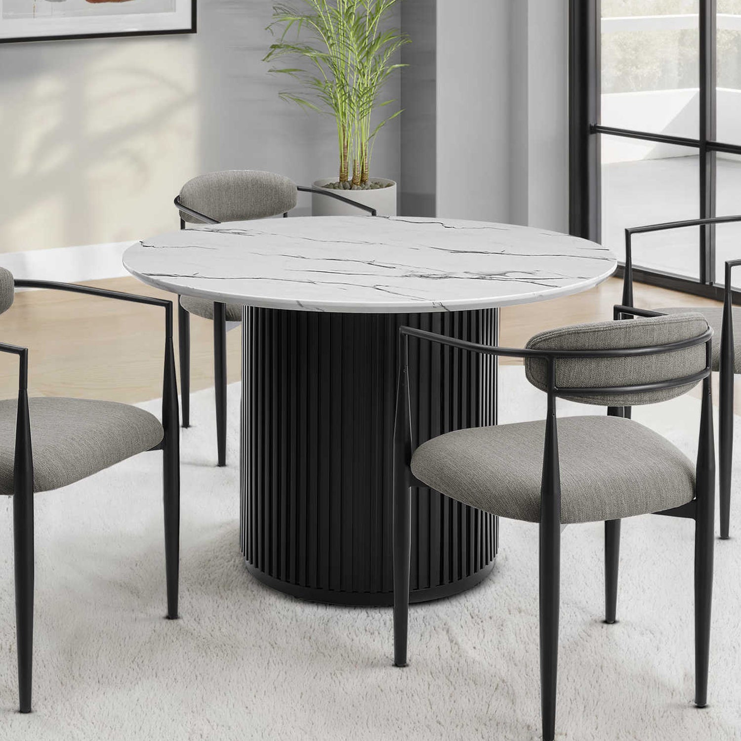 Nolan - Table à Manger Ronde - Faux Marbre Blanc