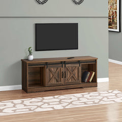 TV Stand - with 2 sliding doors - 60 in - Brown Faux Wood