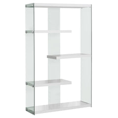 ETAGERE - 60"H / BLANC LUSTRE AVEC VERRE TREMPE