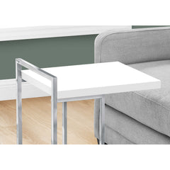 Table D'appoint - 25"H / Blanc Lustré / Metal Chrome
