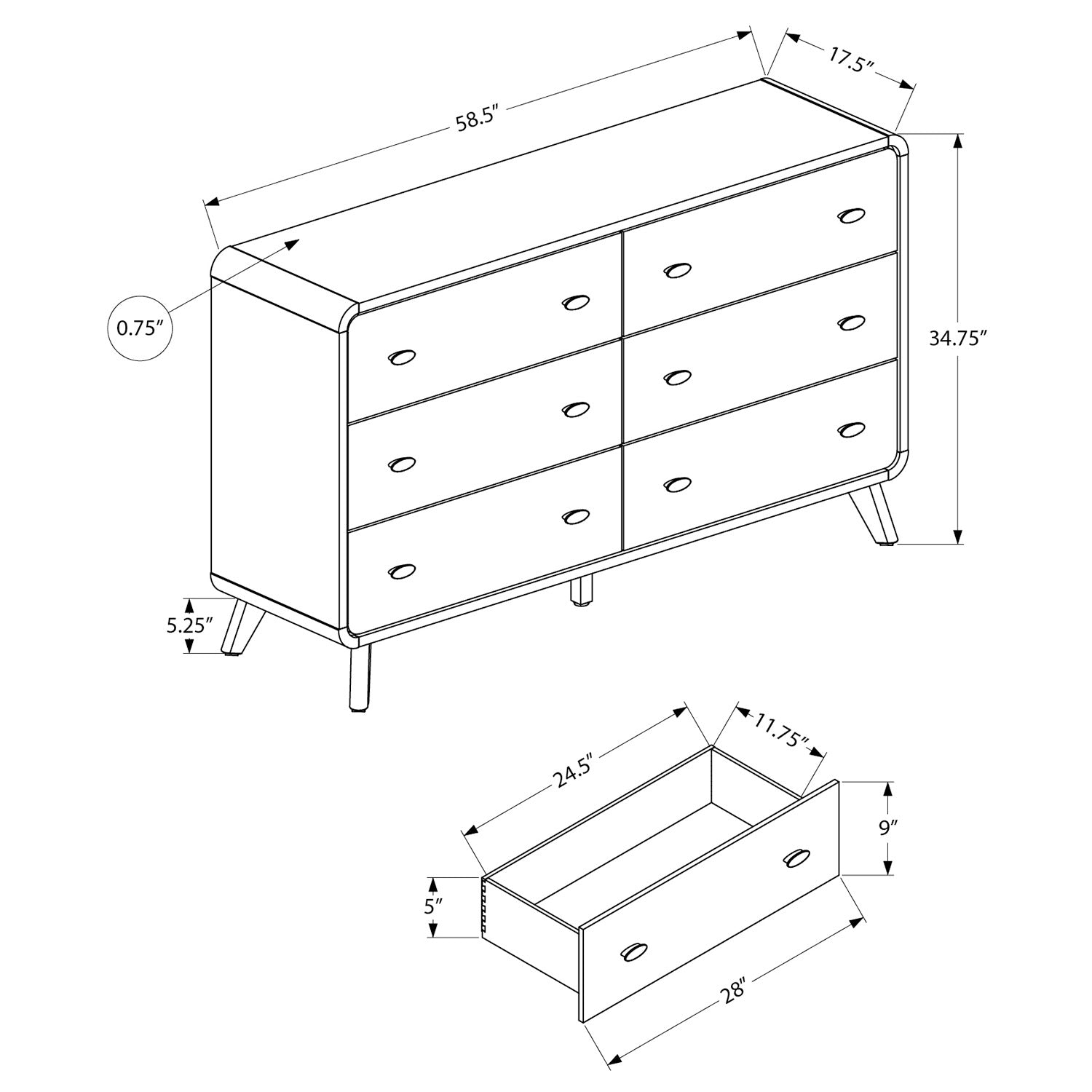 Jolen - 6 Drawers Dresser - Grey Oak