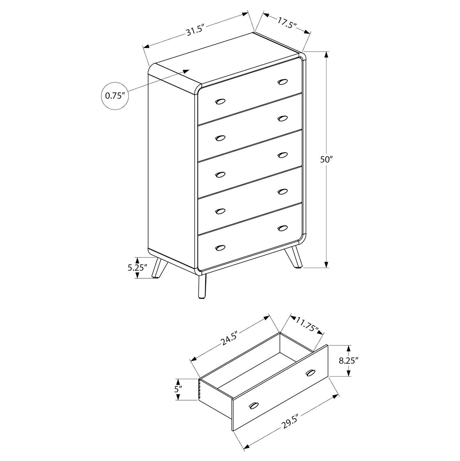 Jolen - 5 Drawers Chest - Grey Oak