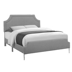 BED - QUEEN / GRAY FABRIC / CHROME METAL LEGS