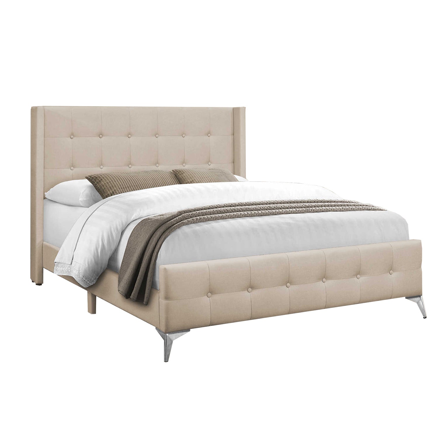 BED - QUEEN / BEIGE FABRIC / CHROME METAL LEGS – Meubles Chévous