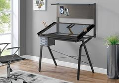 Drawing table - Adjustable / Gray Metal / Tempered Glass