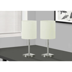 Table Lamp - 2MCX / 17"H / Silver Metal / Ivory / USB