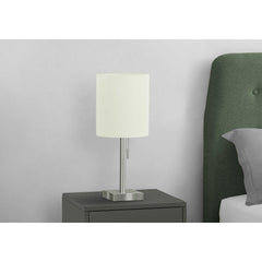 Table Lamp - 2MCX / 17"H / Silver Metal / Ivory / USB