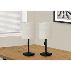 Table Lamp - 2MCX / 17"H / Black Metal / Beige / USB