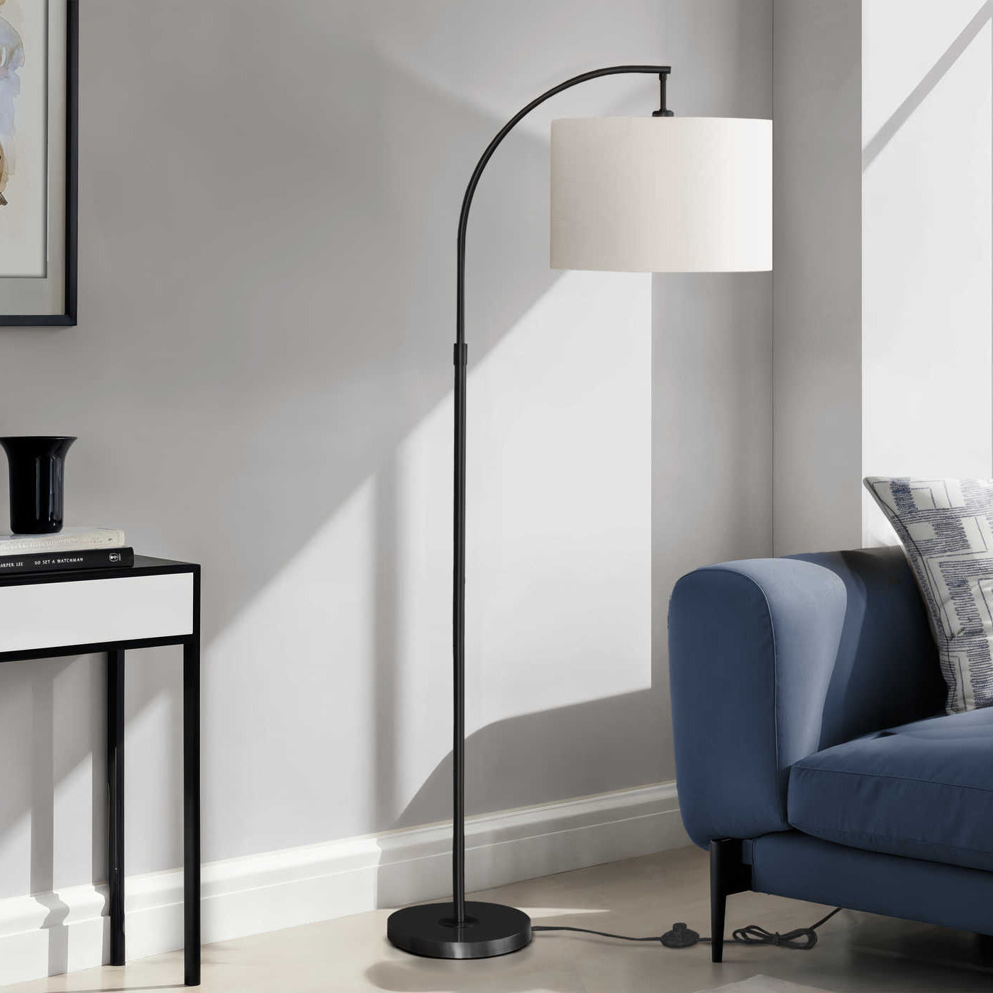 Floor Lamp - 65"H / Ivory / Black Metal