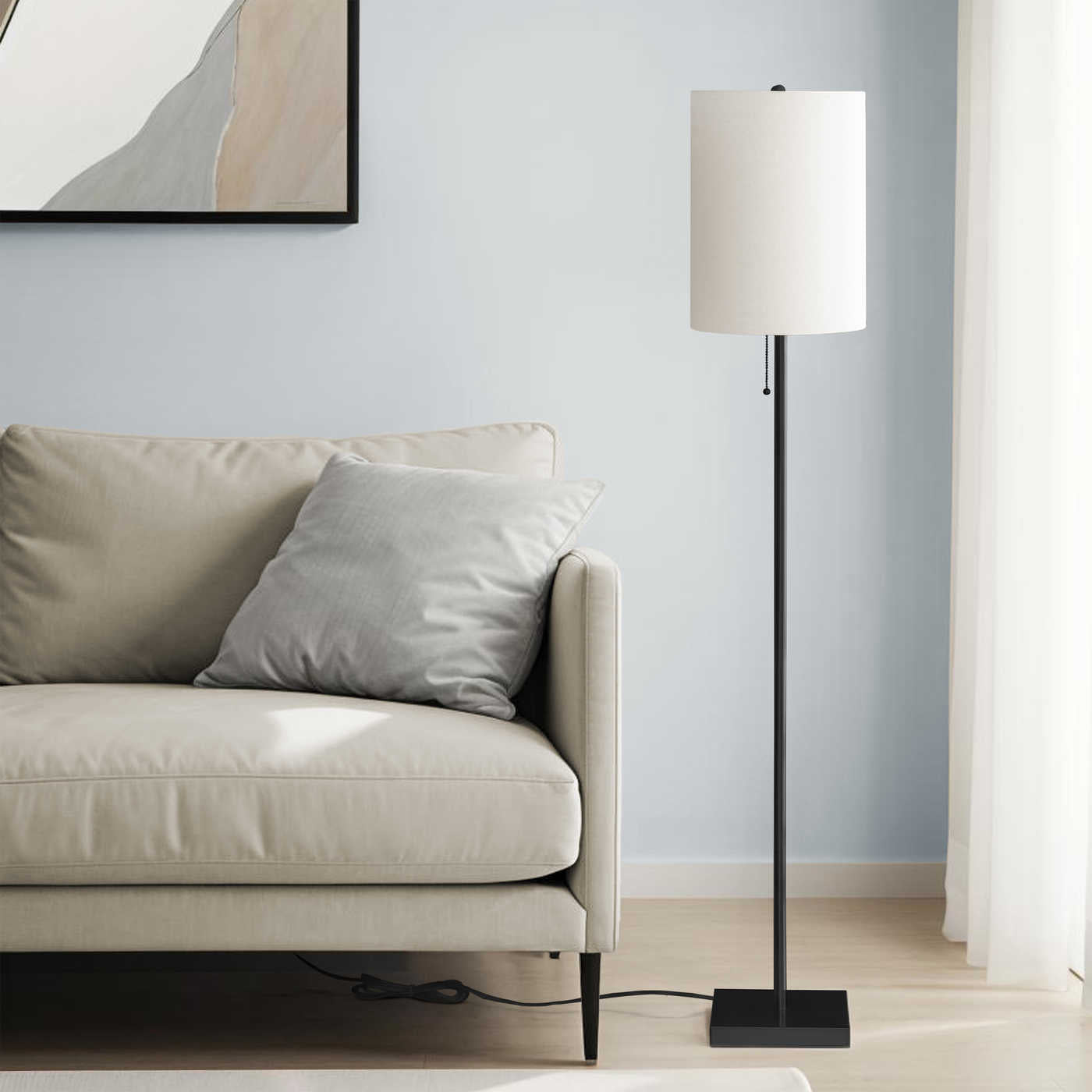 Floor Lamp - 62"H / Ivory / Black Metal