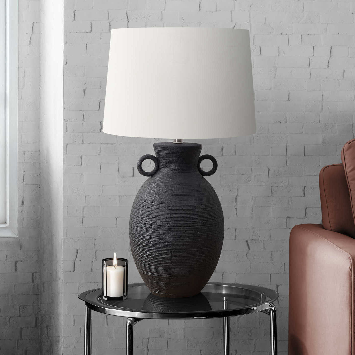 Table Lamp - 30"H / Black Ceramic / Ivory