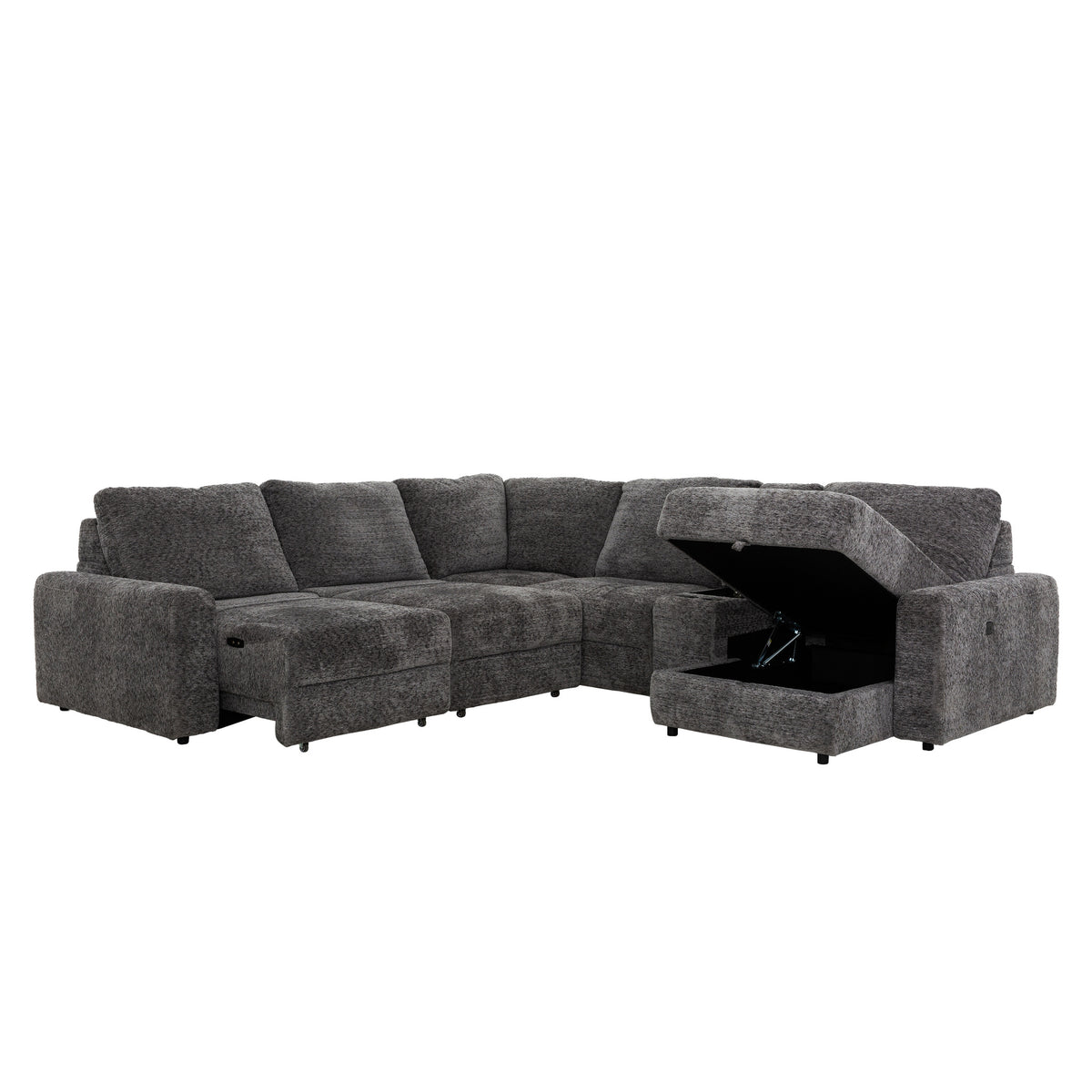 Elson - 6-Piece Power Reclining Sectional - Grey Fabric