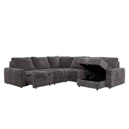 Elson - 6-Piece Power Reclining Sectional - Grey Fabric