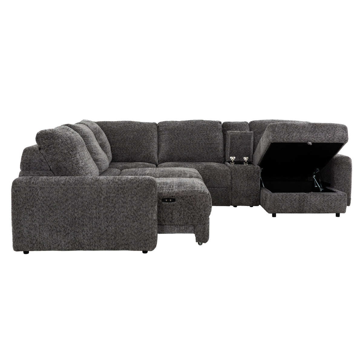Elson - 6-Piece Power Reclining Sectional - Grey Fabric