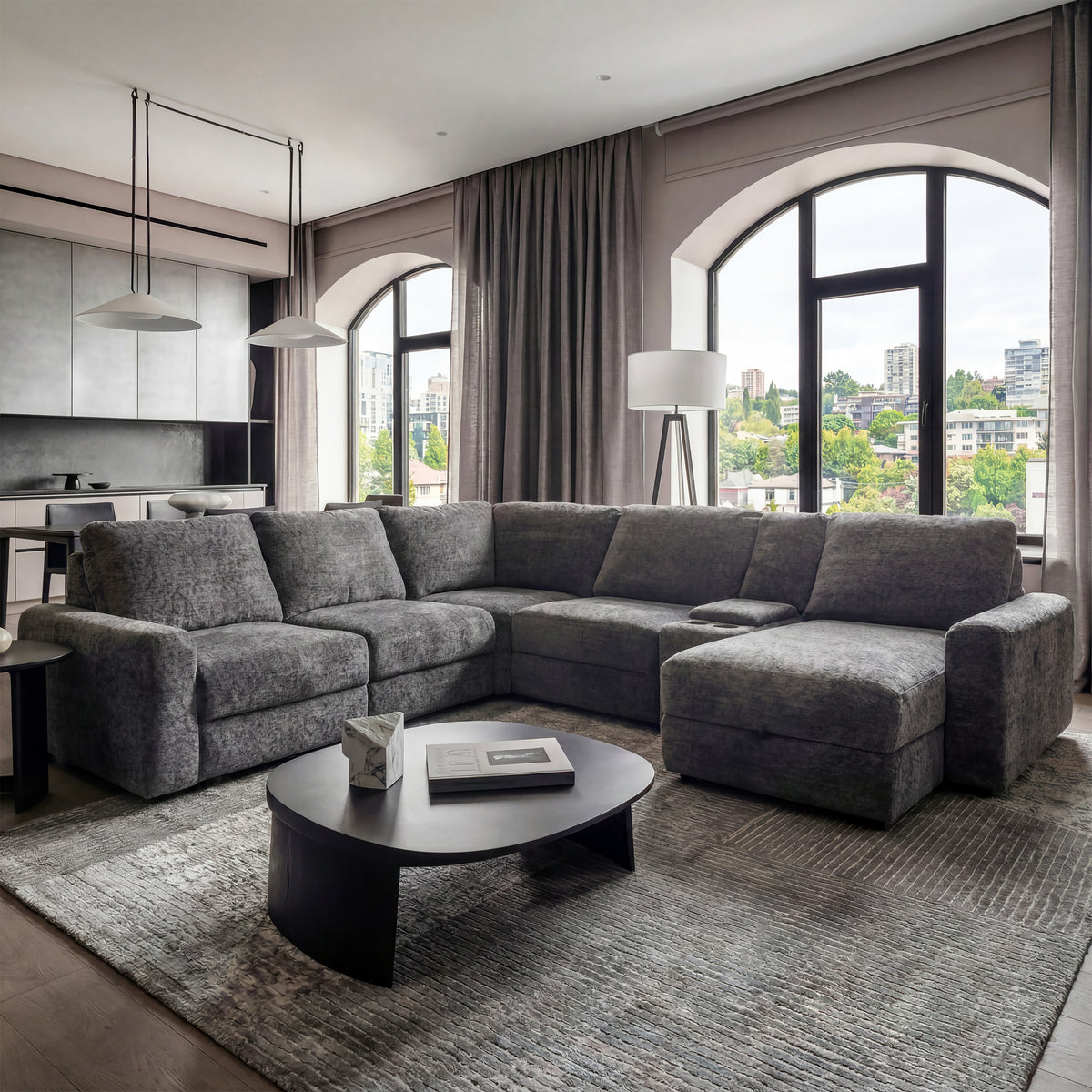 Elson - 6-Piece Power Reclining Sectional - Grey Fabric