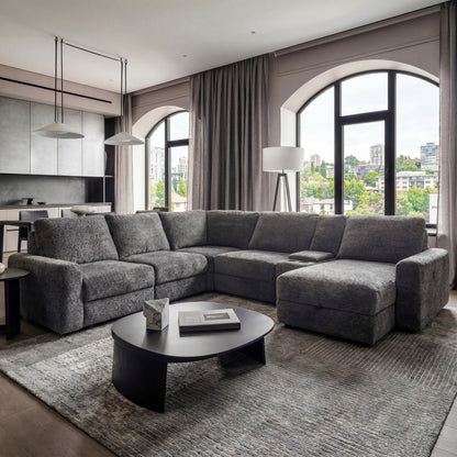 Elson - 6-Piece Power Reclining Sectional - Grey Fabric