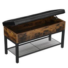 Padded Shoe Bench with Storage Box and Shelf - Rustic Brown