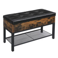 Padded Shoe Bench with Storage Box and Shelf - Rustic Brown