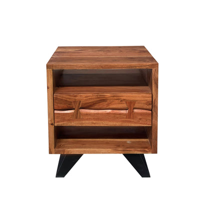 Carenzo - Table de Chevet - Bois Massif Noyer