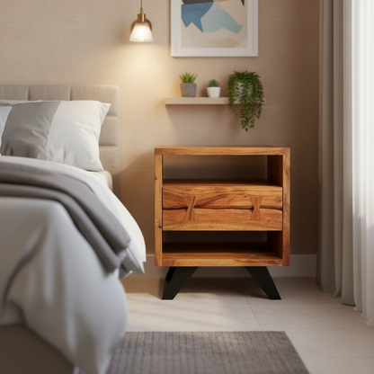 Carenzo - Table de Chevet - Bois Massif Noyer