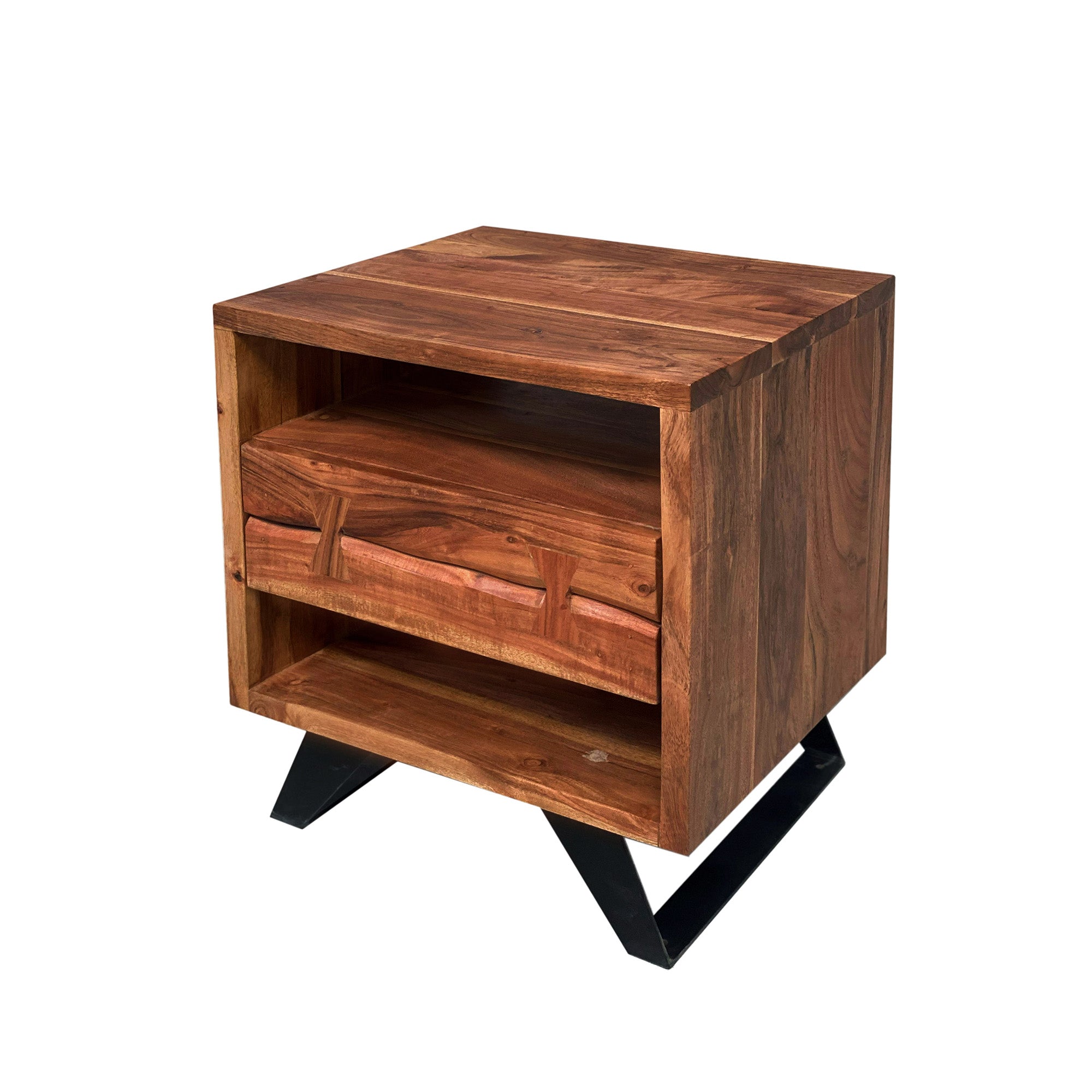 Carenzo - Table de Chevet - Bois Massif Noyer