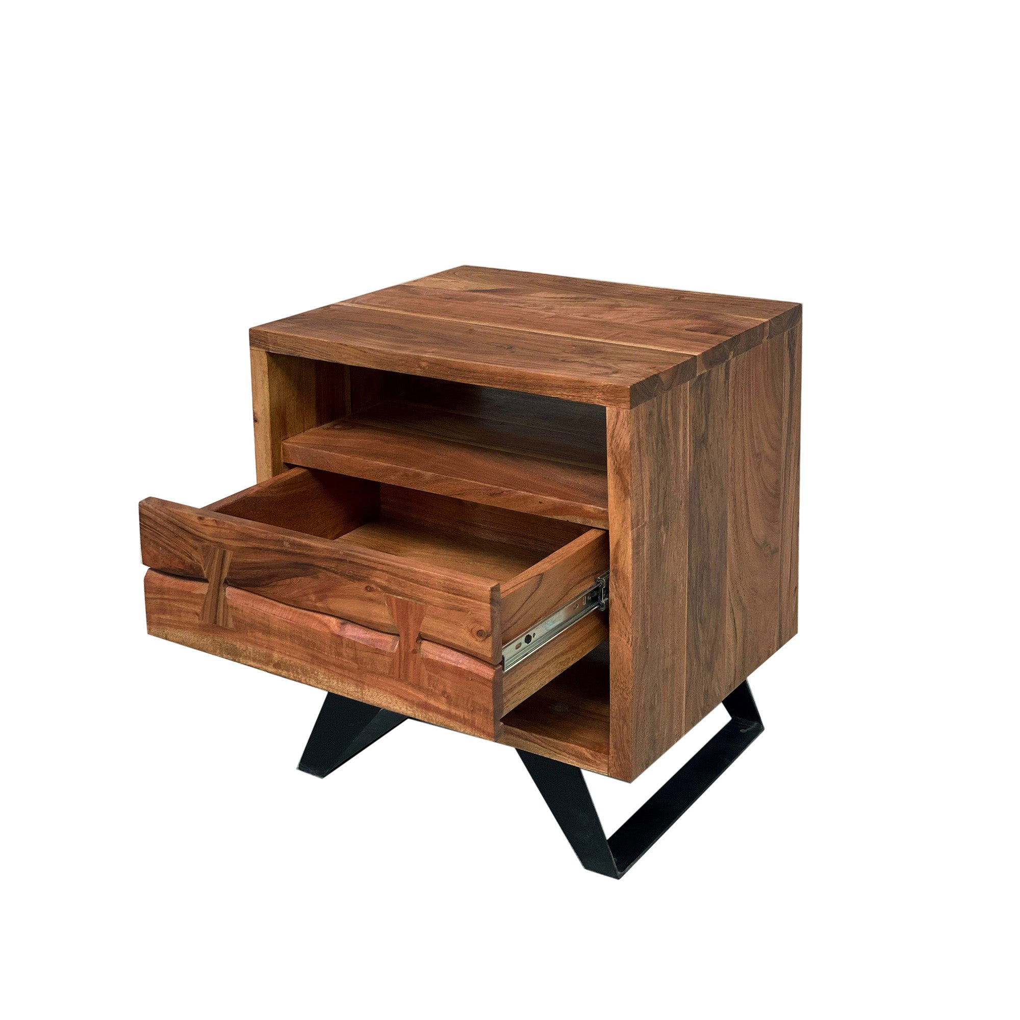 Carenzo - Table de Chevet - Bois Massif Noyer